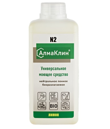 АлмаКлин N2 /лимон/ нейтральное универсальное моющее средство /крышка/ - 1 л.
