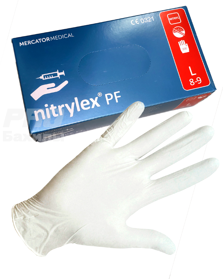 Перчатки смотровые NITRYLEX PF нест, нитрил, неопудр,текстур. на пальцах белые S 100пар (200шт)