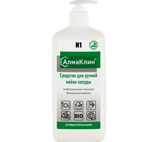 АлмаКлин N1 /антибактериальное/ нейтральное моющее средство для посуды /дозатор-насос/ - 1 л.