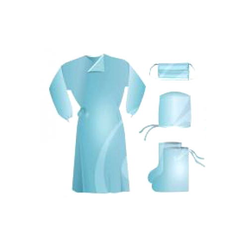 Комплект стерильной хирургической одежды одноразовый /халат/маска/шапочка-колпак/бахилы/