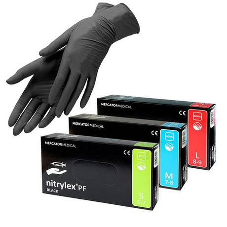 Перчатки смотровые NITRYLEX PF нест, нитрил, неопудр,текстур. на пальцах черные S 50пар (100шт)