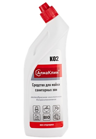 АлмаКлин К02 гель /без отдушки/ кислотное моющее средство для санузлов - 0.75 л.