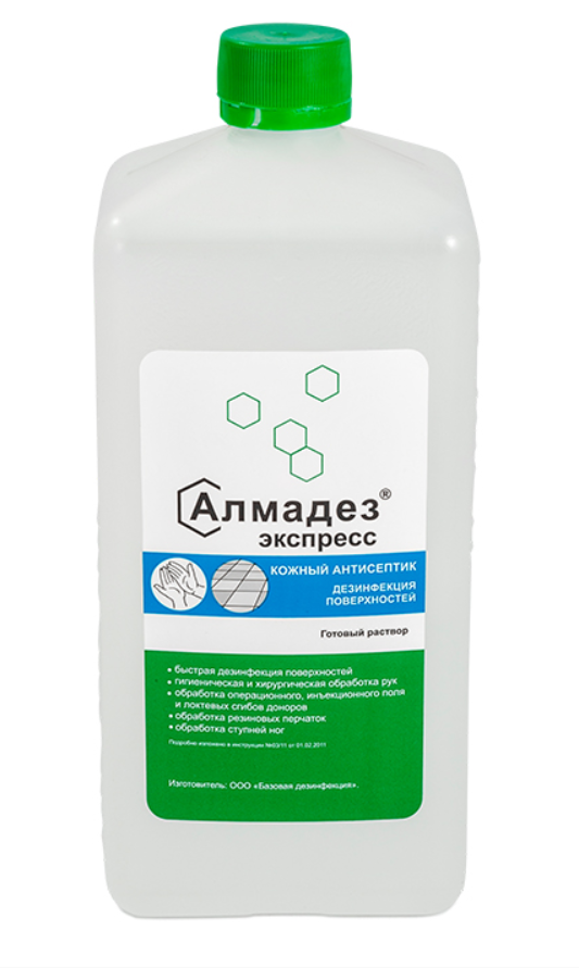 Алмадез-экспресс кожный антисептик + дезинфекция поверхности /с крышкой/ - 1 л.