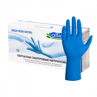 Перчатки нитриловые XL Alliance High Risk повышенной прочности /синие/ №5 - 90 шт.