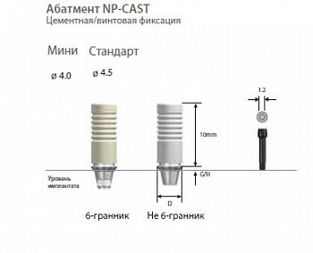 Выжигаемый абатмент NP-Cast стандарт не 6-гранник с основанием из сплава d-4.5 h-1.0 мм. Osstem