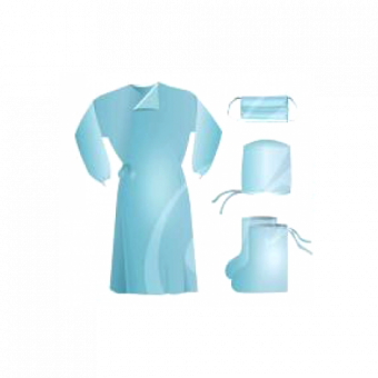 Комплект стерильной хирургической одежды одноразовый /халат/маска/шапочка-колпак/бахилы/